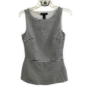 WHBM White House Black Market Black and White Striped Shell Blouse Peplum Top 2